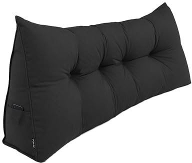 POKAR Cuscino Schienale Divano 200x50x20 cm | Cuscino da Lettura per Divano e Letto con Appoggio Schiena Grande | Cuscino a Cuneo Triangolare con Tasche Laterali | Certificato Oeko Tex 100 | Nero