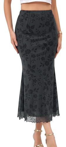 Genfien Jupes pour Femmes Taille Haute Elastiquée Jupe Sirène Midi D'été élégante en Maille Ourlet en Queue de Poisson Transparente Doublure Douce Plage Moulante Jupe de soirée
