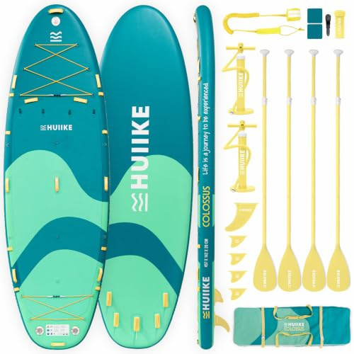 HUIIKE Stand Up Paddle Board 15' för 4 Personer med Tillbehör Inkluderade, 4 Paddlar, 2 Pumpar, Fenor, Säkerhetslina. Uppblåsbar SUP-bräda Hög Stabilitet och Slitstyrka. Klarar 480 kg