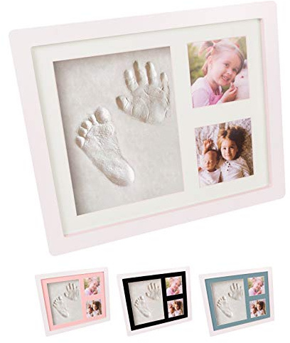 Cherished Baby Handprint and Footprint Photo Frame Clay Kit with 4 Colour Backing Cards – Customisable Newborn Hand & Feet Print Memorable Keepsake Gift for Boys and Girls Nursery Walls