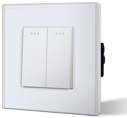 BSEED Kipplichtschalter 2 Fach 2 Wege Weiß PC-Knopf 10 Ampere Mechanischer Wandlichtschalter 86 mm Glasrahmen