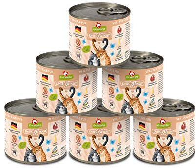 GranataPet Delicatessen - Comida húmeda para Gatos, sin Cereales y sin azúcares, Comida para Gatos con Alto Contenido de Carne y aceites, 6 x 200 g