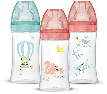 Lot de 3 Biberons Anti-Colique Sensation+, Fille, 270ml, 0-6 Mois, Tétine Plate, Débit 2