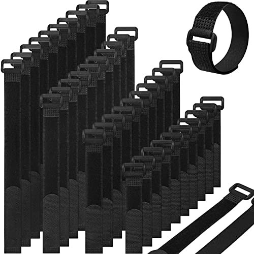Sangles Scratch 40 PCS, Attache Cable Noir 2 cm x 35 cm/30 cm/20 cm/15 cm (Chaque 10 PCS), bande Réutilisable Serre Cable Auto-agrippant, Attache Câble en Nylon Réglables