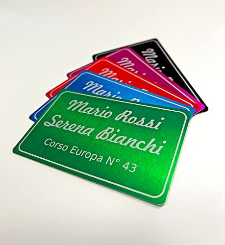 Targhetta adesiva in alluminio anodizzato per citofono, campanello, porta, porta lettere, incisione personalizzata su 4 righe, 8,5x5,5cm