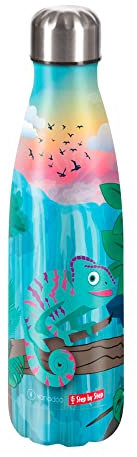 Step by Step Isolierte Trinkflasche aus Edelstahl, grün-türkis, für kohlensäurehaltige Getränke, auslaufsicher mit Schraubverschluss, BPA-frei und 100% recycelbar, für Schule und Freizeit, 0,5 Liter