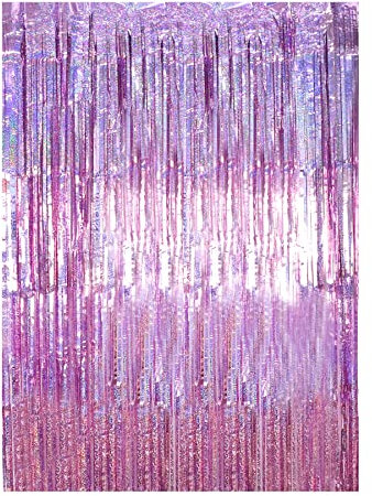 Drucilla Cortinas de Oropel Metálicas para Decorar una Fiestas de Cumpleaños, Cortina Lámina Franjas con Flecos, Cortina de Borla Decoracion Bodas, Telón de Fondo Fotos (1m x 2m), Rosa