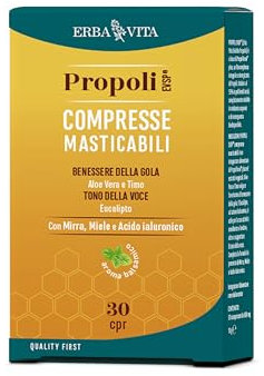ERBA VITA Propoli EVSP® Compresse Masticabili integratore alimentare a base di Propoli EVSP® ed estratti vegetali specifici per il tuo benessere - 30 compresse