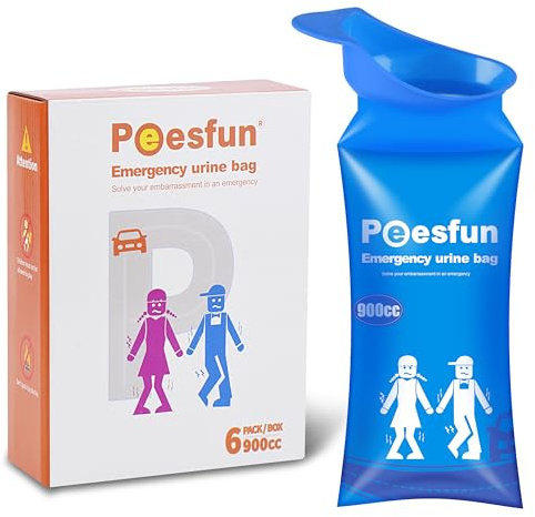 Peesfun Disposable Urinal Bag, Emergency Urine Bag,900CC Leak-Proof Pee Bag with Super Absorbent Gel, Universal for Men Women Kids, Portable for Car Travel Camping Road Trip Outdoor,6 Pack