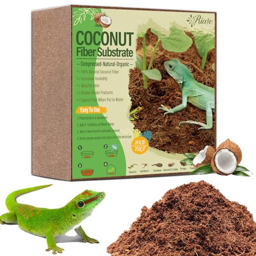 Riare 10LBS Natural Coconut Fiber Substrate for Reptile- Premium Compressed Coconut Husk Terrarium Bedding for Reptile, Tortoise, Frogs, Snakes, Hermit Crabs, Burrowing Animals