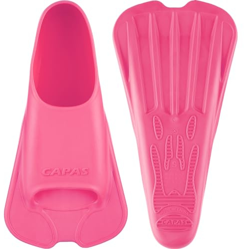 CAPAS Swim Training Fins Comfortable Silicone Lap Swimming Short Blade Floating Flippers with Mesh Bag for Kids Adult Men Women Build Leg Strength (Warm Pink, XS (US Male 3.5-5 US Female 4.5-6))