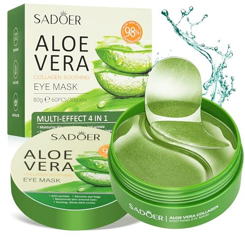 60 Pcs Siero Gel di Aloe Vera Patch Occhi,Collagene Maschera per Gli Occhi, Patch Occhiaie e Borse, Anti-Rughe e Anti-Occhiaie, Rimuovi Borse e Puffiness, Effetto Idratante e Antietà