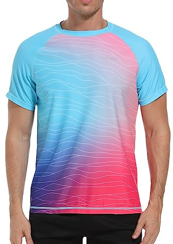 VAYAGER Herren UV Shirt Rash Guard Schwimm Shirt UPF 50+ Badeshirts,Schnell Trocknend, lockere Passform, Wassersurf(Blau Rot 3XL)