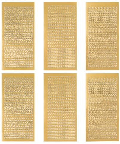 Shengxi Lettere Numeriche 6 Fogli, Piccole Lettere Autoadesive Decorative, Numeri Metallici per Candele Comunione Battesimo (Oro)