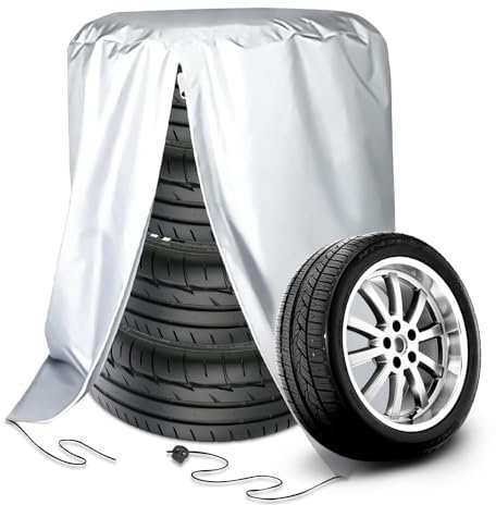 Lotvic Universale Reifenabdeckung, 73 x 110 cm Auto Reifentasche, Reifen-Aufbewahrungstasche mit Reißverschluss, Wasserdicht Staubdicht Reifenhülle hält 4 Reifen, Silber