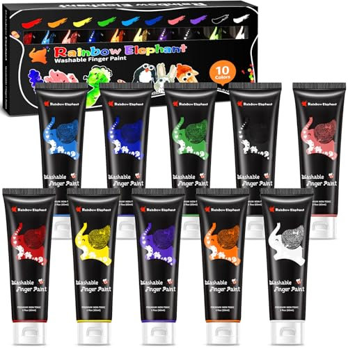 RDDAIPE 10*60ml Fingerfarben Kinder Ungiftig, Fingermalfarben für Kinder Ungiftig, Fingerfarbe, Fingerfarben für Kinder, Waschfest, Vegan, für Kinder ab 3 Jahren Zum Malen In Der Schule und zu Hause