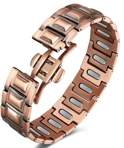 Jecanori 5X Pure Copper Magnetic Bracelet for Men - Upgraded Magnets & Butterfly Clasp, Adjustable Length with Sizing Tool