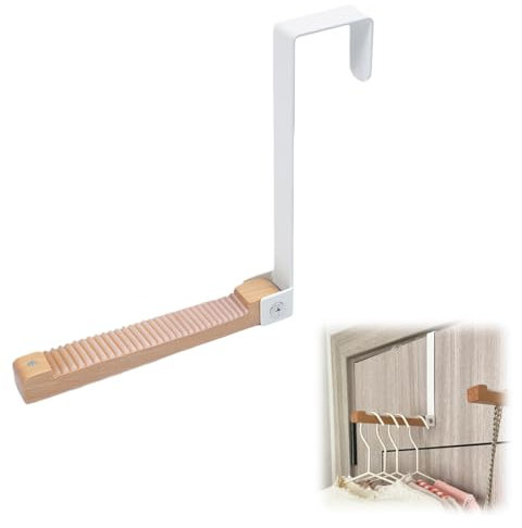 WUSJCOF Perchero de puerta con gancho plegable, con bisagras, metal y madera, (para rebaje de puerta de 4,5 cm) (blanco)