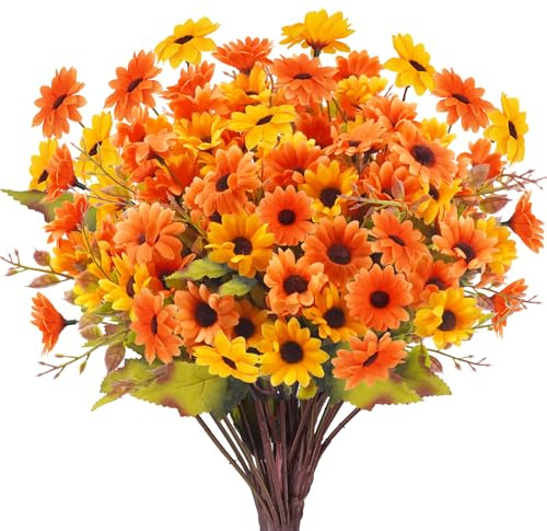 Fairblo 6 Pièces Fleurs Artificielles Orange Marguerite Artificielle Decoration Automne Bouquet de Fleurs Artificielles en Soie pour Interni Ed Esterni CASA Terrazza Giardino Matrimonio Compleanno