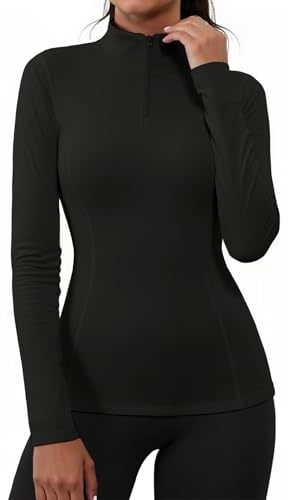 Gyabnw Thermo Shirt Damen Langarm Sport Tshirt Winter Wandershirt Thermounterhemd Funktionsshirt Laufshirt Yoga Jacke Fitness XL Schwarz