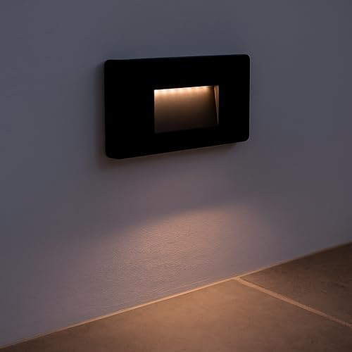 FactorLED Aplique LED Exterior, 3W (30W), Baliza Negra para escaleras y caminos, Superficie Pared, IP65 Impermeable, Luces de paso (Luz natural, Rectangular)