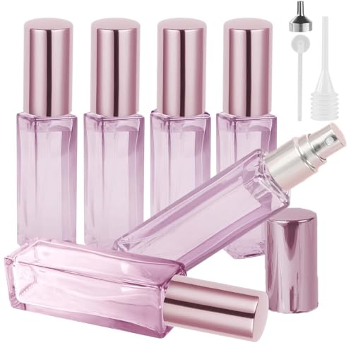 LOPHE Perfume Atomiser Refillable, 6 Pcs Mini Perfume Refill Bottles, Empty Clear Glass Perfume Atomiser Spray Bottles, Portable Atomiser with Fine Mist for Daily Business Trips,10 ml,Pink