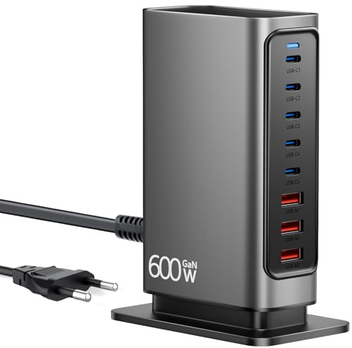 Caricatore USB C Multiplo 600W, Stazione di Ricarica GaN 8 Porte con Uscita Max 140W, Alimentatore PD PPS QC Compatibile con MacBook Pro/Air, Laptop, iPhone, Samsung ecc