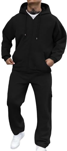 Conjunto Básico de Chándal para Hombre, Jogging Liso, Pantalones Deportivos, Chándal Completo con Cremallera, Sudaderas con Capucha, Forro Polar, Chándal con Cremallera, Top Deportivo, Sudadera con