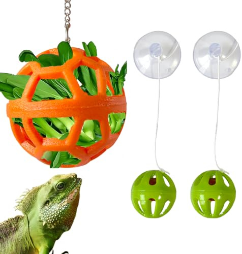 Toeloioh 5PCS Bearded Dragon Enrichment Toys Feeder Ball, Interactive Feed Toys,Bells Exercise Ball for Lizard Gecko Reptile Animals,Reptile Tank Accessories