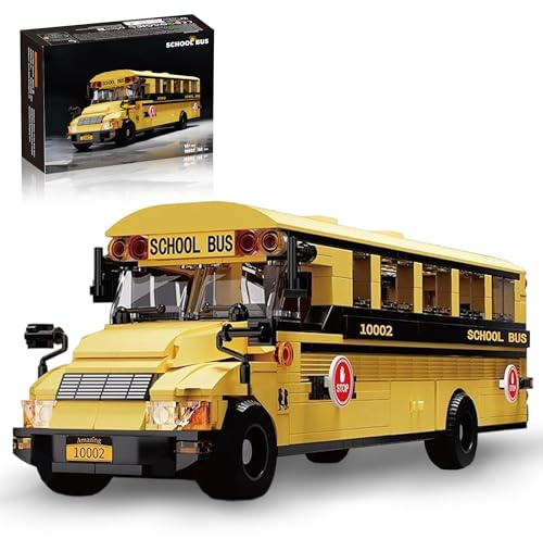 Nayihoop City School Bus Building Set Yellow Vehicle Kit Compatible with Lego with Door & Seats, Toy for Teens 14+