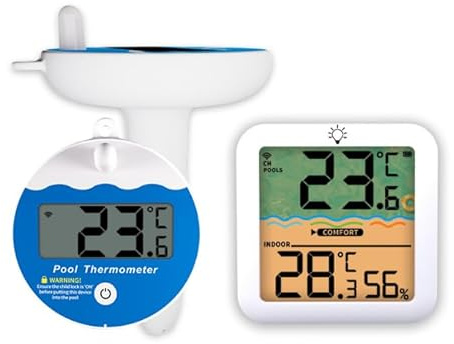 Termómetro digital para piscina IPX68, resistente al agua, termómetro para piscina, termómetro inalámbrico con pantalla LCD, termómetro interior y exterior para bañera, acuario y spa