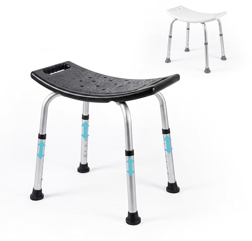 Mobiclinic®, Badrumspall, Halkfria Fötter, 7 Höjdjusterbara, U-formad sits, Dräneringshål, Upp till 100 kg, Lätt, Enkel Montering, Aluminium, San Fermín