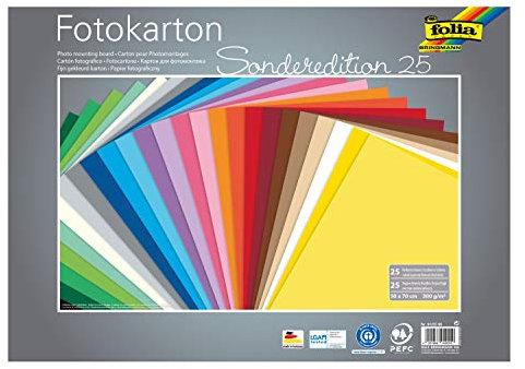folia 61/25 99 - Fotokarton Mix 50 x 70 cm, 300 g/qm, 25 Bogen sortiert in 25 Farben - ideale Grundlage für zahlreiche Bastelideen