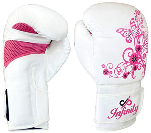 Womens Boxing Gloves Kids MMA Training Ladies Punching Mitts Girls Childrens (White Flower Boxing Gloves, 12Oz)