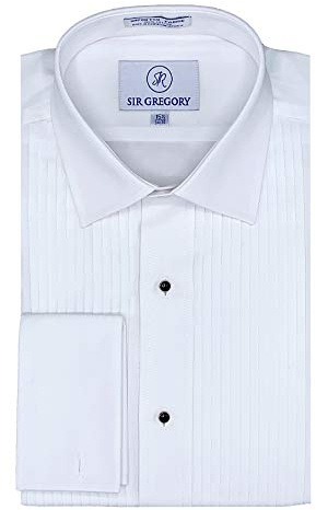 Sir Gregory Men's Regular Fit Tuxedo Shirt 100% Cotton Laydown Collar French Cuff 1/4 Inch Pleat 17.5 Neck 34/35 Sleeve White
