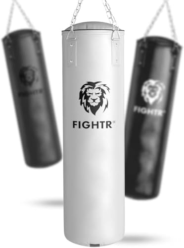 Sac de Frappe FIGHTR® Premium - Confort de Frappe élevé et très Robuste - Sac de Frappe Suspendu Non rempli/rempli 120x35cm avec chaîne Lourde pour la Boxe, Les Arts Martiaux, Le MMA.