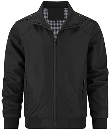 YOUTHUP Men's Lightweight Harrington Jacket Tartan Lined Summer Bomber Coat | Casual stand collar bomber outerwear,Premium lightweight breathable fabric,for fishing, riding, baseball outdoor scenes