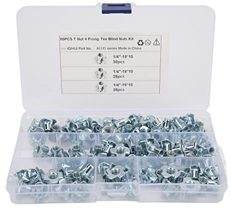 80 Pz1/4 pollici-18 * 10 Argento 4 griffe T-Dadi Zincato Assortimento in acciaio al carbonio Kit chiodo a quattro angoli per RV Attrezzatura meccanica Comunicazione elettronica