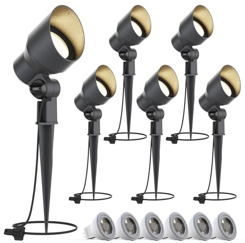 VENUS MANUFACTURING 6 Pack Low Voltage Landscape Spotlight 3W LED Outdoor Landscape Lighting Kits 200 Lumen Black Waterproof Flood Lights 12V 3000K Warm White Metal Tree Lights for Garden & Yard