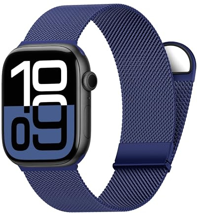Higgs Ersättningsarmband kompatibelt med Apple Watch armband 45 mm 44 mm 42 mm för kvinnor/män, dubbelt magnetiskt justerbart armband för iWatch Series 8 7 SE 6 5 4 3 2 1, blå slät rostfritt stål metall