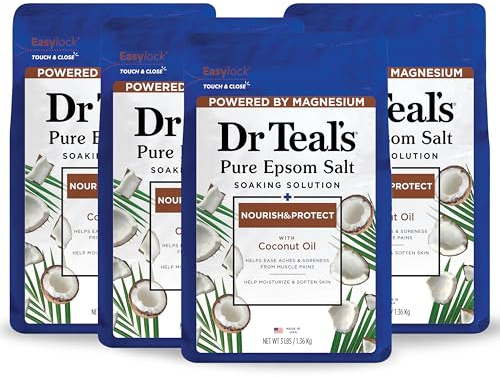 Dr Teal's Epsom Salt Magnesium Soak, Nourish & Protect with Coconut Oil, 3 lbs (Pack of 4)