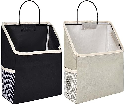 Mikihat 2 Pezzi Borsa Portaoggetti da Parete in Lino Cotone, Borsa da Parete con Struttura in Metallo, Cesto con Gancio