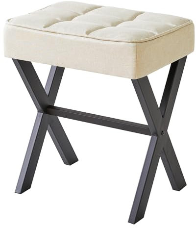 IBUYKE Square Makeup Stool with X-Leg Foot Rest, Linen Footrest, Ottoman Seat Vanity Stool, Multi-Use as Small Side Table, for Bedroom, Living Room, Linen L/G-70Y