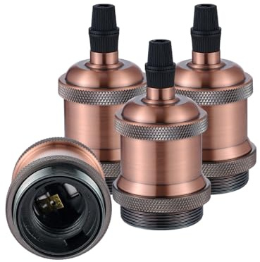 Vecys 4 st E27 Vintage Brons Lampsockeladapter Edison Retro Lamphållare Adapter för Vintage Glödlampor Pendellampa (Röd Koppar)