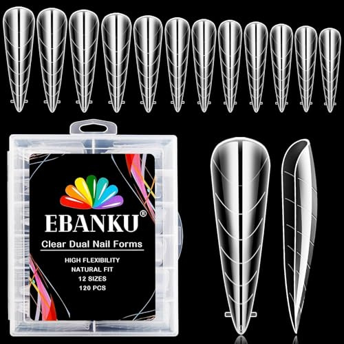 EBANKU 120PCS Unghie Finte Nail System Dual Nail Form Lungo Stiletto Sistema per Unghie Strumenti per Manicure per Unghie con Scala Graduata