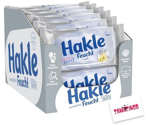 Hakle Feuchttücher Toilettenpapier VEGAN Ultra Med KARTON 12 x 42 Blatt | Hygieneverschluss, biologisch abbaubar, Ohne Mikroplastik, Alkohol, Farb- & Duftstoffe + Zama4Zingo Karte