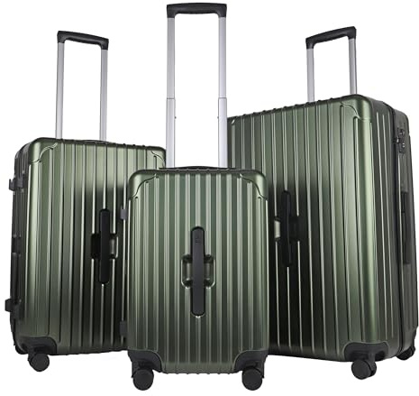 JLY Lightweight 3-Piece Luggage Set: Cabin, Medium & Large Suitcases with TSA Lock, Cupholder, Wet/Dry Divider, Durable PC+ABS Hard Shell (Hunter Green, 3 Pcs Set: S+M+L)