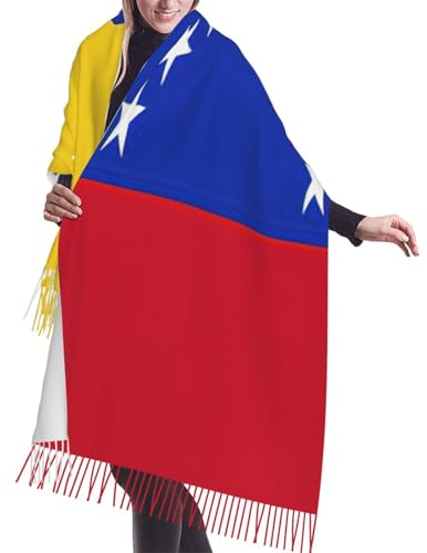 NBRIEU Bufanda con flecos con estampado de bandera de Venezuela, moderna, cómoda y cálida, se puede llevar en cualquier estación fría, negro, talla única, Negro, talla única