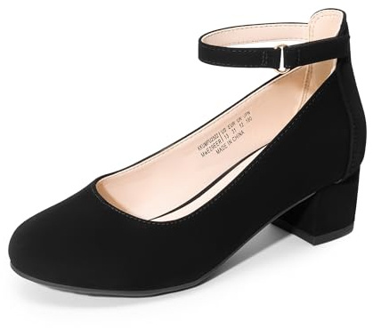 DREAM PAIRS Ballerine Bambina con Tacco Alto e Cinturino alla Caviglia, Scarpe Eleganti da Principessa per Feste e Matrimoni, per Bambine Grandi,Size 35,Nero,KKUMPU2502