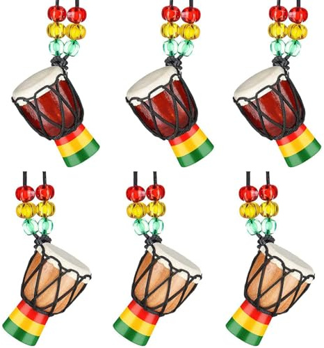 Tambour Africain Collier, 6 Pièces Instrument Colliers Djembe Tambour, Pendentif Tambour Africain, Mini Tambour Djembé, Colliers De Tambour Djembé, Idéal Pour La Décoration Et Les Cadeaux (Coloré)